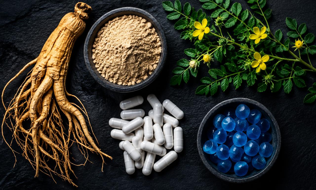 Ginseng, maca, tribulus and L-arginine ingredients